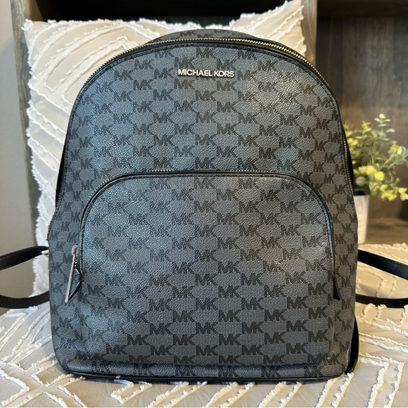 Michael Kors Handbags - Michael Kors Black Leather Monogram Logo Backpack